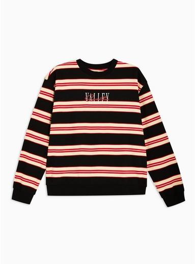 Topman Mens Multi Black And Ecru Stripe 'valley' Sweatshirt