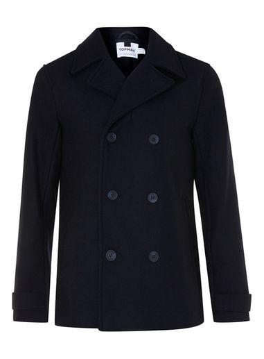 Topman Mens Blue Navy Peacoat