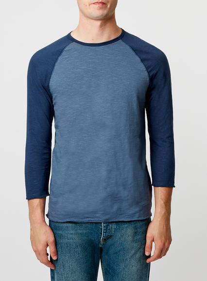 Topman Mens Blue Denim And Navy Raglan T-shirt
