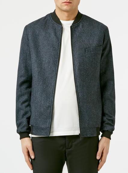 Topman Mens Blue Navy Textured Tailored Bomber