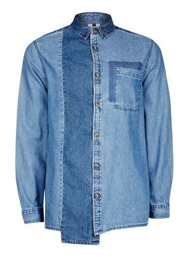 Topman Mens Blue Cut And Sew Denim Shirt