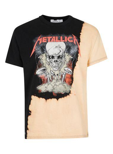 Topman Mens Black And Peach Metallica Print Oversized T-shirt