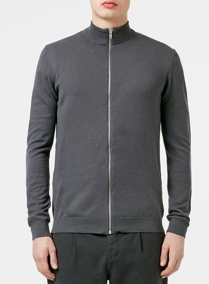 Topman Mens Mid Grey Grey Zip Through Funnel Cardigan