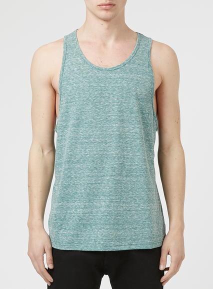 Topman Mens Green Textured Slim Fit Tank Top