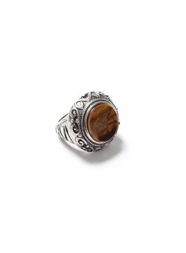 Topman Mens Silver Look And Brown Stone Engraved Ring*