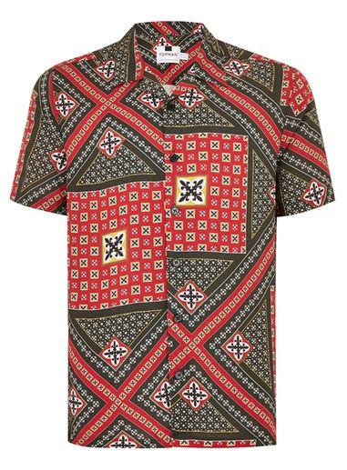 Topman Mens Red Geometric Print Short Sleeve Shirt
