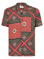 Topman Mens Red Geometric Print Short Sleeve Shirt