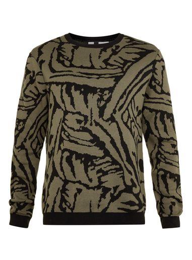 Topman Mens Green Khaki Camo Crew Neck Sweater