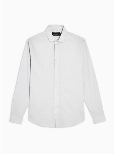 Topman Mens Grey Long Sleeved Light Gray Stretch Shirt