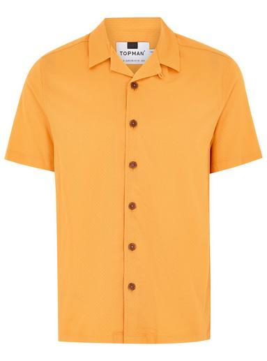 Topman Mens Orange Dobby Revere Short Sleeve Shirt