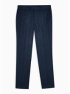 Topman Mens Navy Tailored Fit Herringbone Suit Pants