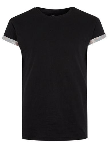 Topman Mens Black Camouflage Sleeve Muscle Fit T-shirt