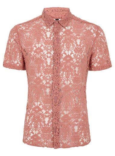 Topman Mens Pink Lace Rose Shirt