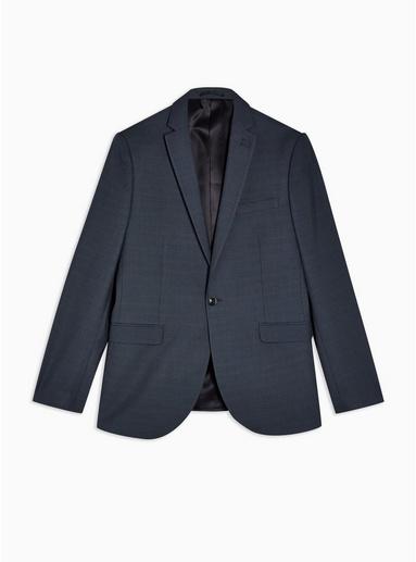 Topman Mens Blue Houndstooth Skinny Blazer With Notch Lapels