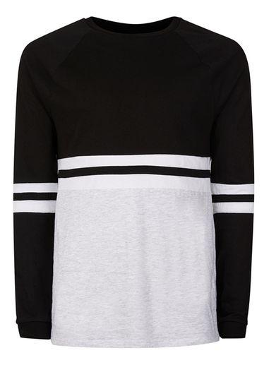 Topman Mens Black Panel Raglan Long Sleeve T-shirt