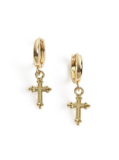Topman Mens Metallic Gold Cross Earrings