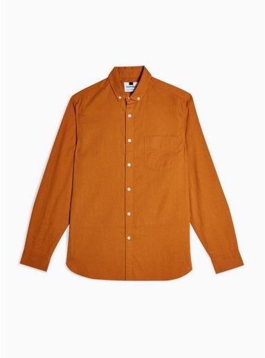 Topman Mens Brown Tobacco Slim Shirt With Linen