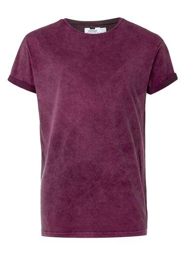 Topman Mens Red Burgundy Wash Muscle Fit Roller T-shirt