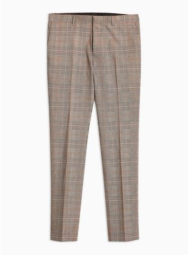Topman Mens Beige Stone Check Super Skinny Trousers