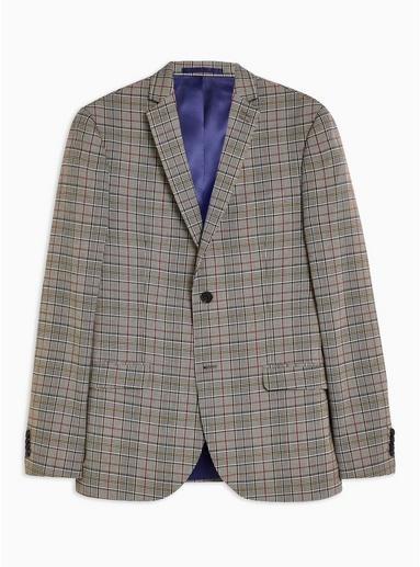 Topman Mens Grey Super Skinny Fit Check Blazer With Notch Lapels