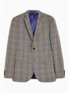 Topman Mens Grey Super Skinny Fit Check Blazer With Notch Lapels