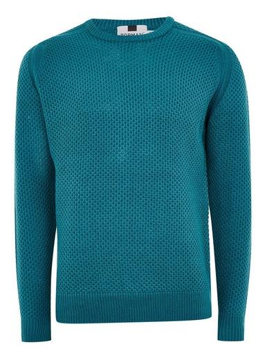 Topman Mens Blue Turquoise Textured Jumper
