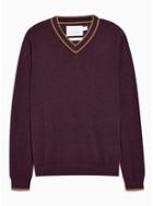Topman Mens Red Burgundy Merino V Neck Jumper