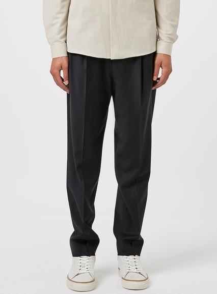 Topman Mens Blue Premium Navy Wool Blend Cropped Pants