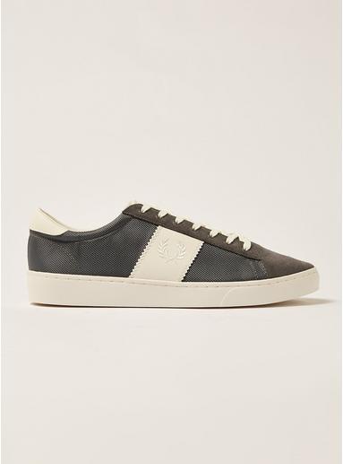Topman Mens Grey Fred Perry Spencer Gray Leather And Mesh Sneakers