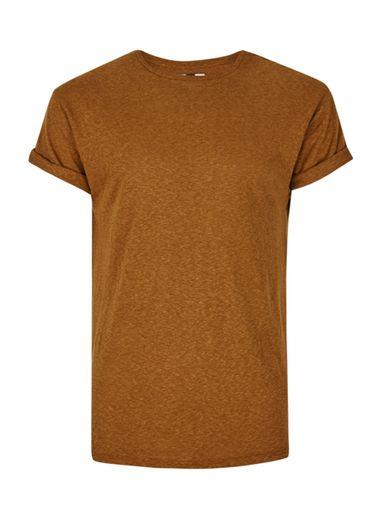 Topman Mens Brown Tan Linen Mix Muscle Fit T-shirt