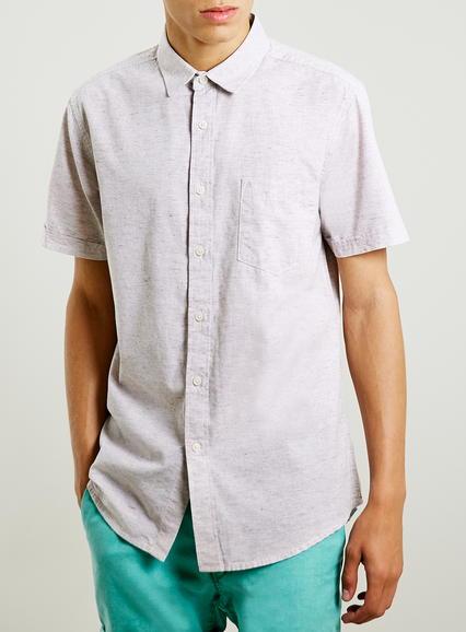 Topman Mens Red Burgundy Nep Short Sleeve Casual Shirt