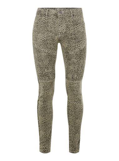 Topman Mens Yellow Leopard Print Biker Spray On Jeans