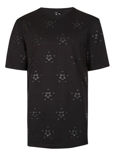 Topman Mens Aaa Black Eyelet T-shirt