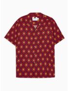 Topman Mens Red Geometric Print Revere Shirt