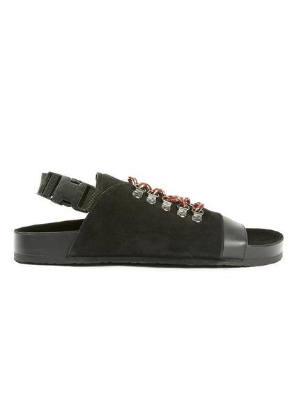 Topman Mens Black Leather Hiking Sandals