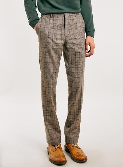 Topman Mens Brown Check Skinny Fit Suit Pants