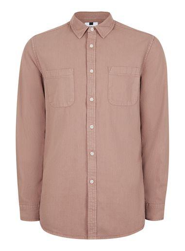 Topman Mens Washed Stucco Pink Twill Casual Shirt
