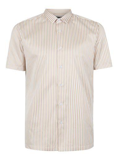 Topman Mens Beige Stone Bengal Striped Dress Shirt