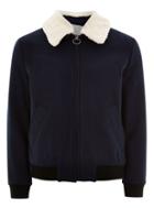 Topman Mens Selected Homme Navy Zip Up Check Borg Collar Jacket