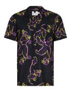 Topman Mens Black And Purple Hawaiian Floral Print Shirt