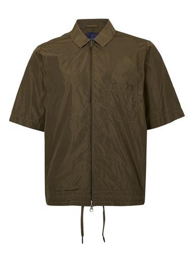 Topman Mens Green Lux Khaki Zip Through Boxy Short Sleeve Shirt