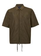 Topman Mens Green Lux Khaki Zip Through Boxy Short Sleeve Shirt