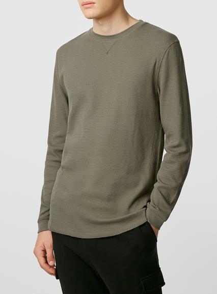 Topman Mens Blue Long Sleeve Teal Waffle T-shirt