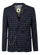 Topman Mens Noose & Monkey Navy And Blue Check Suit Jacket