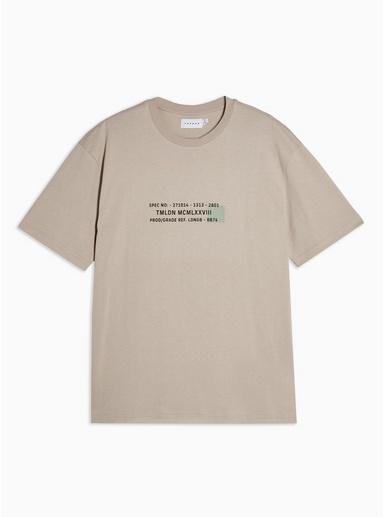Topman Mens Beige Stone Numeral Text Print T-shirt