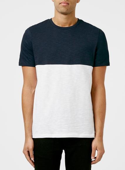 Topman Mens Navy And White Slim Fit Panelled T-shirt