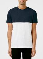 Topman Mens Navy And White Slim Fit Panelled T-shirt