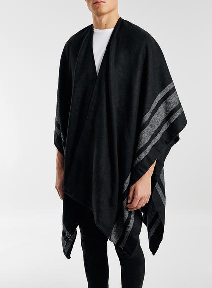 Topman Mens Black Stripe Border Cape