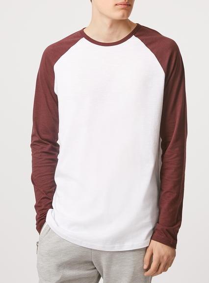 Topman Mens White/burgundy Slub Raglan