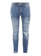 Topman Mens Blue Light Wash Skinny Zip Biker Jeans